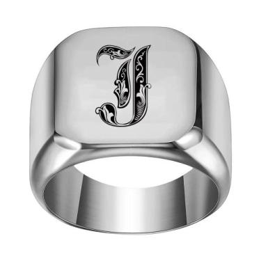 Imagem de Moda 26 inglês inicial titânio aço masculino anel para homens retro pu