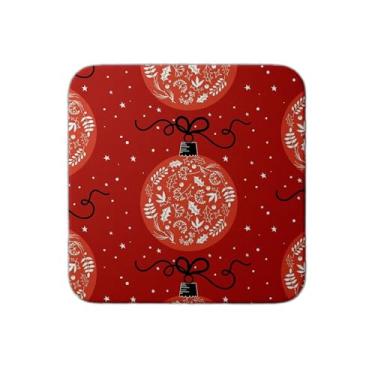 Imagem de Ladrilho Decorativo de Cerâmica Natalino Estampa Vermelha com Bolas e Estrelas