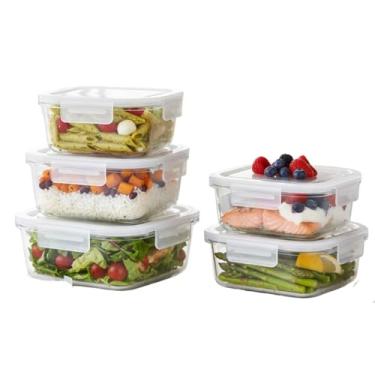 Imagem de Pote Hermético de Vidro Quadrado, Kit com 5 Unidades, 520ml, Tampa com Vedação em Silicone, para Alimentos, Freezer e Micro-ondas, 7x16cm