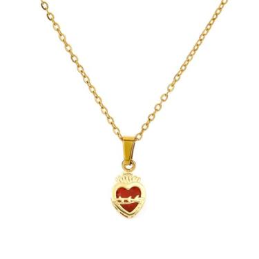 Imagem de CHUQIU Colar de ouro Sagrado Coração de Jesus Rosa Coração de Maria para Mulheres com Zircônia Cúbica Joias Religiosas Presente de Aniversário do Dia das Mães, Latão, Zircão