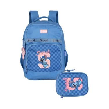 Imagem de Kit Escolar Mochila Costas Estojo Box Stitch Disney Luxcel, Azul, Únic