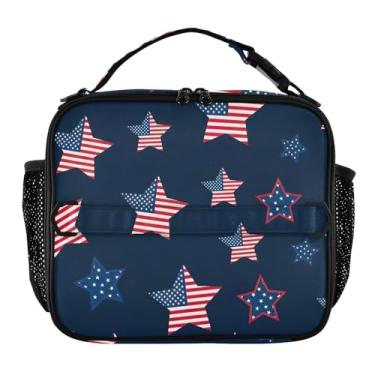 Imagem de Joisal Lancheira personalizada com estrelas azul marinho para mulheres, meninas, lancheira com alça de ombro ajustável, masculina e infantil, lancheira para trabalho, linda bolsa isolada rosa