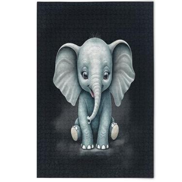 Imagem de Quebra-cabeça Jigsaw 1000 peças adultos pintura de arte animal bonito desenho animado elefante preto divertido mordaça presente quebra-cabeças amantes presentes família quebra-cabeça, 1000 peças, 75