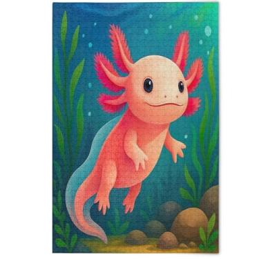 Imagem de Adult Puzzles Jigsaw 500 Pieces Decorative Floral Art Painting Watercolor Axolotl Underwater Cute Cool Large Puzzles Fun Silly, 500 Pieces, 20.5" x 14.9"