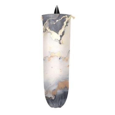 Imagem de Suporte de saco plástico de pintura de mármore e ouro com gancho, dispensador de saco de supermercado na parede, organizador de sacolas plásticas de cozinha