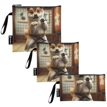 Imagem de Saco de lanche reutilizável com pose de karatê engraçado e sacos de sanduíche sacos de armazenamento de alimentos de tecido lavável com zíper para crianças e adultos (conjunto de 3: P/M/G)