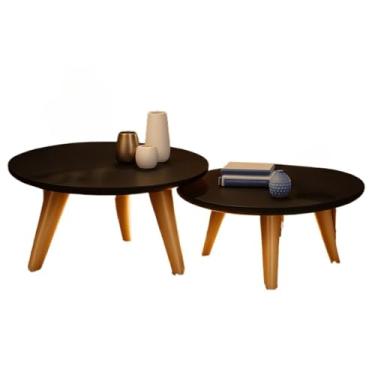 Imagem de Mesas De Centro Redonda Com Pés Plástico PVC Caramelo Kit 2un Para Sala Sofá Decoração (Preto)
