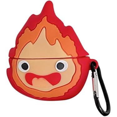 Imagem de Capa de fone de ouvido com design fofo de desenho animado de chama para Airpods 4, capa de fone de ouvido de material de silicone macio com gancho, para Airpods Pro/Pro2, adequada para meninos e