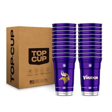 Imagem de Top Cup Copos de alumínio reutilizáveis NFL Minnesota Vikings 590 ml 20 unidades | Oficialmente licenciado, durável, reutilizável e reciclável, feito nos EUA