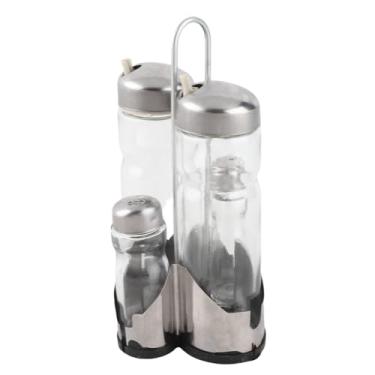 Imagem de YOUTHINK Conjunto de Galheteiro de Vidro, Saleiro e Pimenta, Conjunto de Dispensador de óleo e Vinagre, Garrafas de Condimento de Vidro Com Suporte para Casa, Cozinha, Restaurante, Acampamento,