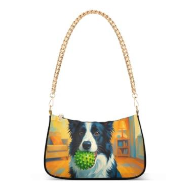 Imagem de Linda bolsa de ombro de corrente preta branca com estampa artística, bolsa de mão média para mulheres, bolsa Hobo para uso diário e festa