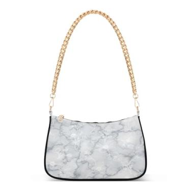Imagem de Bolsa de ombro floral com textura de mármore branco cinza, bolsa feminina Hobo, clutch versátil para uso diário e noturno
