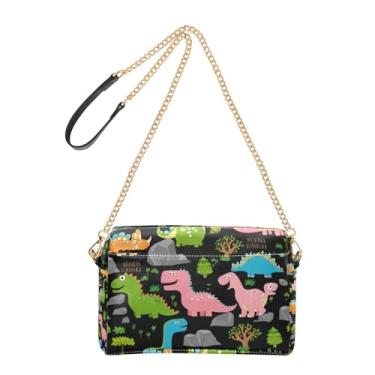Imagem de Joitme Bolsa tiracolo feminina colorida de dinossauro preta para telefone bolsa de ombro de couro PU com alça de corrente