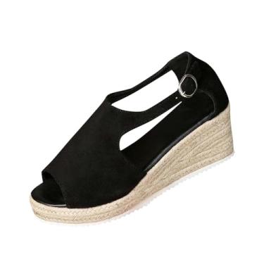 Imagem de Sandália feminina moderna e casual versátil com fivela de boca de peixe primavera e verão confortável e respirável salto plataforma para uso ao ar livre, Preto, 39