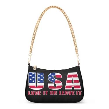 Imagem de Text USA Letters Bolsa de ombro com corrente de bandeira americana, bolsa de mão feminina para uso diário e festa