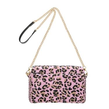 Imagem de Joitme Bolsa tiracolo feminina preta marrom leopardo rosa bolsa de telefone linda bolsa de ombro de couro PU alça de corrente