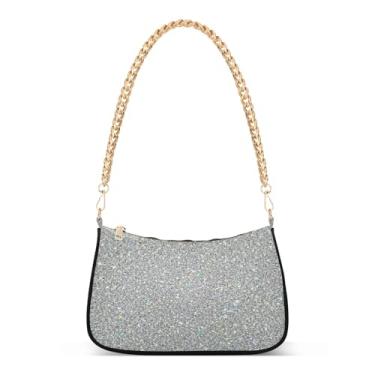 Imagem de Bolsa feminina chique de corrente de prata, bolsa Hobo com glitter, bolsa clutch para noite com grande capacidade