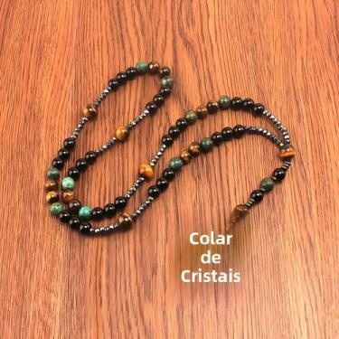 Imagem de Colar Com Pingente De Cruz De Pedras Turquesa Olho De Tigre Para Homen