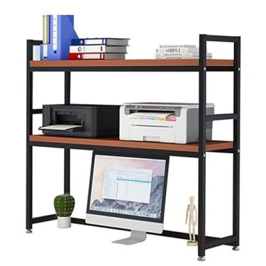 Imagem de Estante de mesa para mesa de computador – suporte organizador de mesa ajustável, prateleira multiuso de 2 camadas, prateleira de exibição de metal para mesa de escritório, estante de escritório e