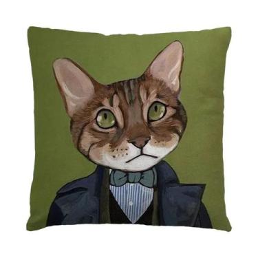 Imagem de Capa De Almofada Decorativa De Linho Com Estampa De Gato Para Sofá, Ca