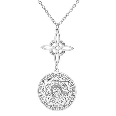 Imagem de TEAMER Colar com pingente de nó de bruxa Selo dos Sete Arcanjos Proteção Dupla O Grande Protetor Arcanjo Amuleto, adjustable, Aço inoxidável, Sem Pedra Preciosa