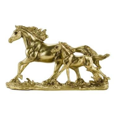 Imagem de Enfeite Rack Estante Sala Cavalos Mãe Filhote Dourados 26cm - Minas de