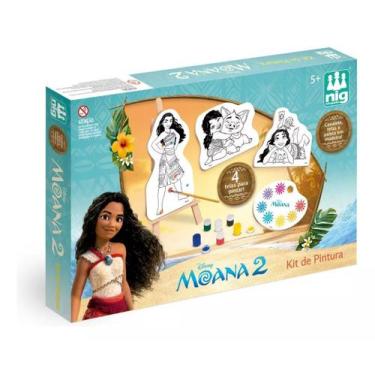 Imagem de Kit De Pintura Infantil Moana 2 em Madeira com Cavalete e Telas Laváve