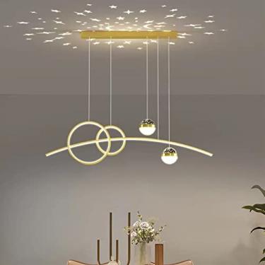 Imagem de Luminária pendente de LED para mesa de jantar, com intensidade regulável e controle remoto. Lustre com altura ajustável para sala de estar, sala de jantar e cozinha (dourado, 120 cm de compr