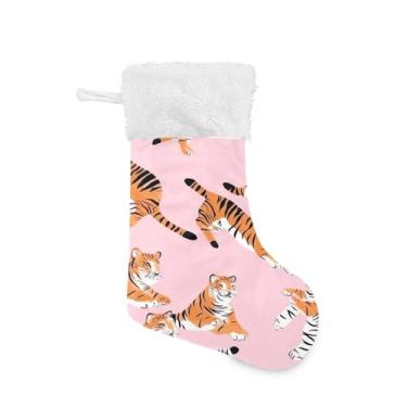 Imagem de ATTX Meias de Natal de tigre divertidas, suportes de presente brancos de pelúcia para decorações de festas de fim de ano (17,7 polegadas, pacote com 2) #81