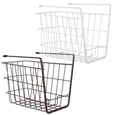 Imagem de PRETYZOOM 2 cestos de armazenamento embaixo da prateleira, cestos de arame para organização de despensa de cozinha, design de malha de ferro resistente para armazenamento de armário e estante de