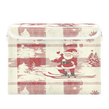 Imagem de SEHANY Linda caixa de armazenamento de Papai Noel de Natal com tampas e alças, organizador de cestas de armazenamento de tecido dobrável, caixas de armazenamento de cubos grandes para roupas, cobertor