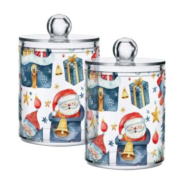 Imagem de xigua Pacote com 2 lindos suportes de Natal para bolas de algodão, cotonete – Frasco de plástico de boticário de armazenamento versátil transparente de 400 ml para banheiro e organização de
