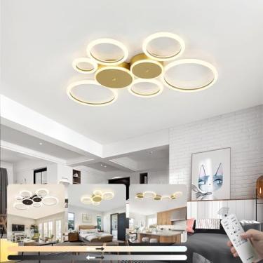 Imagem de Luminária de teto LED moderna para sala de estar, com intensidade de cor ajustável de 3000K a 6500K, controle remoto, ideal para quarto, escritório, sala de jantar e sala de estudos (dourada