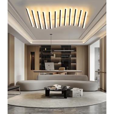 Imagem de Luminária de teto LED moderna de 95 W, dimerizável, preta, alta luminosidade, grande, para sala de estar, quarto e escritório, com controle remoto, temperatura de cor ajustável de 3000 K a 6