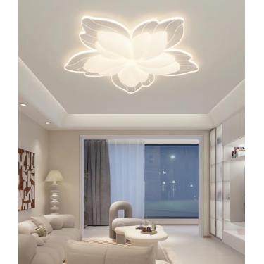 Imagem de Luminária de teto LED moderna para sala de estar e quarto com controle remoto, aplicativo inteligente, luz embutida, 126W, 3500K-6500K, formato de flor, para sala de jantar e escritório (90c