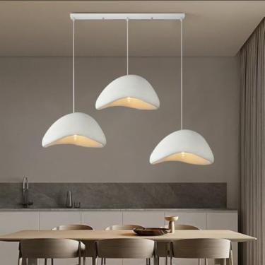 Imagem de Luminária pendente Wabi-Sabi em estilo nórdico moderno com 3 lâmpadas, altura ajustável, soquete E27, branca, ideal para sala de jantar, quarto, sala de estar, cozinha, restaurante e casa de