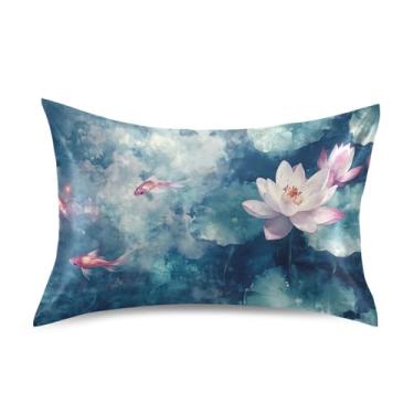 Imagem de Wassud Fronha de cetim de lótus e peixe para cabelo e pele fronhas de seda lisa king size respiráveis com fecho de envelope