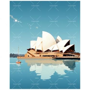 Imagem de Sydney Opera House Kit de pintura por números para adultos – Marco icônico DIY com pintura reflexiva em tela 40,6 x 50 cm, conjunto de tinta acrílica emoldurada, adequado para iniciantes, arte para