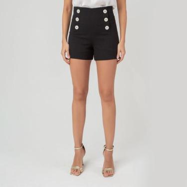 Imagem de Short susie cintura alta linho feminino - Susie Modas, Preto, P, 10 un
