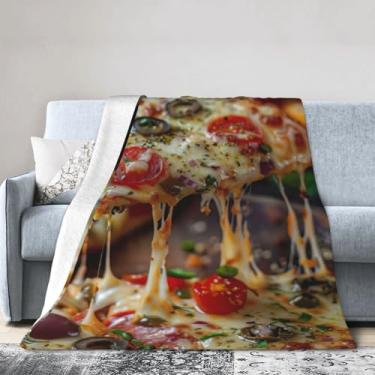 Imagem de Cobertor grande ultramacio com estampa de pizza saborosa, perfeito para cama, sofá e viagens, manta de flanela aconchegante e quente
