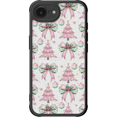 Imagem de DEENAKIN Capa para iPhone 16e fofa, capa rígida floral estética, compatível com Magsafe, capa protetora fina moderna exclusiva retrô coquete ocidental para mulheres e meninas, rosa de Natal Cheer