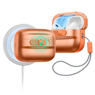 Imagem de ESR Capa para AirPods Pro 3 (2025), compatível com AirPods Pro 3 (cabo USB-C), MagSafe Ready, trava magnética da tampa, capa de proteção total contra quedas com cordão, laranja