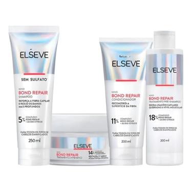 Imagem de Kit Tratamento Bond Repair Completo Reparação Molecular com Ácido Cítrico, Reconstrói Ligações e Devolve Força aos Cabelos Danificados (Pré-Shampoo + Shampoo + Condicionador + Mascara)