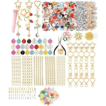Imagem de NIWPKDCE Kit de chaveiros com pingentes brilhantes para mulheres, 530 peças, conjunto de chaveiro colorido faça você mesmo com ferramentas e contas ajustáveis, bolsa de decoração de aniversário