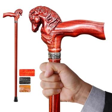 Imagem de uoagain Bengala De Madeira, Elegante Bengala De Madeira Com Cabeça De Cavalo Esculpida À Mão Para Homens E Mulheres, Bengalas Elegantes Feitas À Mão Para Idosos, Bengalas Leves, Estáveis E De Alta