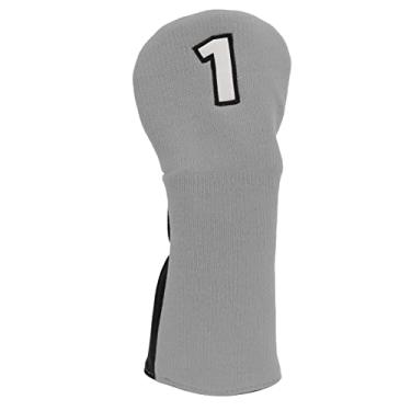 Imagem de Capa protetora para cabeça de taco de golfe, malha de poliéster à prova d'água, tecido misto de PU, capa protetora com número 1 para treinamento, competição, acessórios de golfe (cinza/preto)