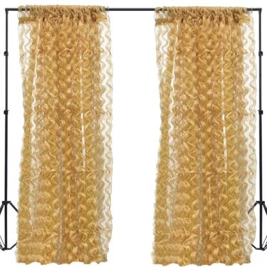 Imagem de Cenário de tule ondulado 3D, fundo fotográfico de voile com babados de 2,5 x 2,5 m para estúdio de retratos de chá de bebê, decoração de festa romântica (ouro)