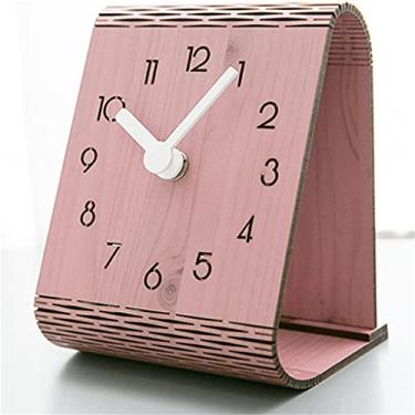 Imagem de Relógio de mesa moderno madeira maciça relógio de mesa decoração de mesa relógio de mesa quarto relógio silencioso ornamentos domésticos (cor: B, tamanho: tamanho único)