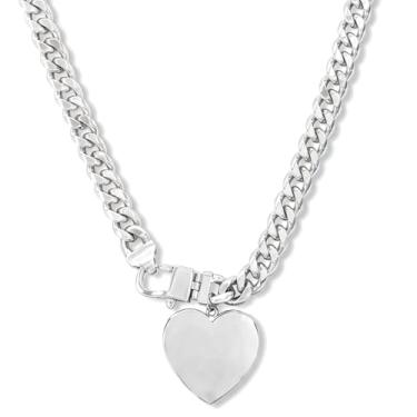 Imagem de Colar de elos cubanos grossos para mulheres, corrente de 7 mm de espessura com pingente de coração de 24 mm, colar de latão banhado a ouro de 45,7 cm, à prova d'água, sem manchas, pronto para presente