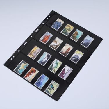Imagem de MIJLEXIG 10 folhas de álbum de páginas de colecionador de carimbos com mangas padrão de 9 furos para fichário (páginas de carimbos 4 linhas)